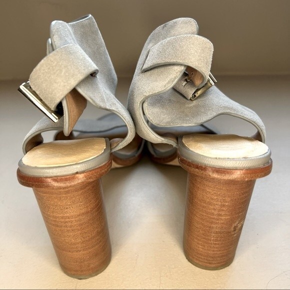 Joie Opal Gray Suede Sandals with Chunky Wood Block Heels Women’s Size 9 - Picture 7 of 12